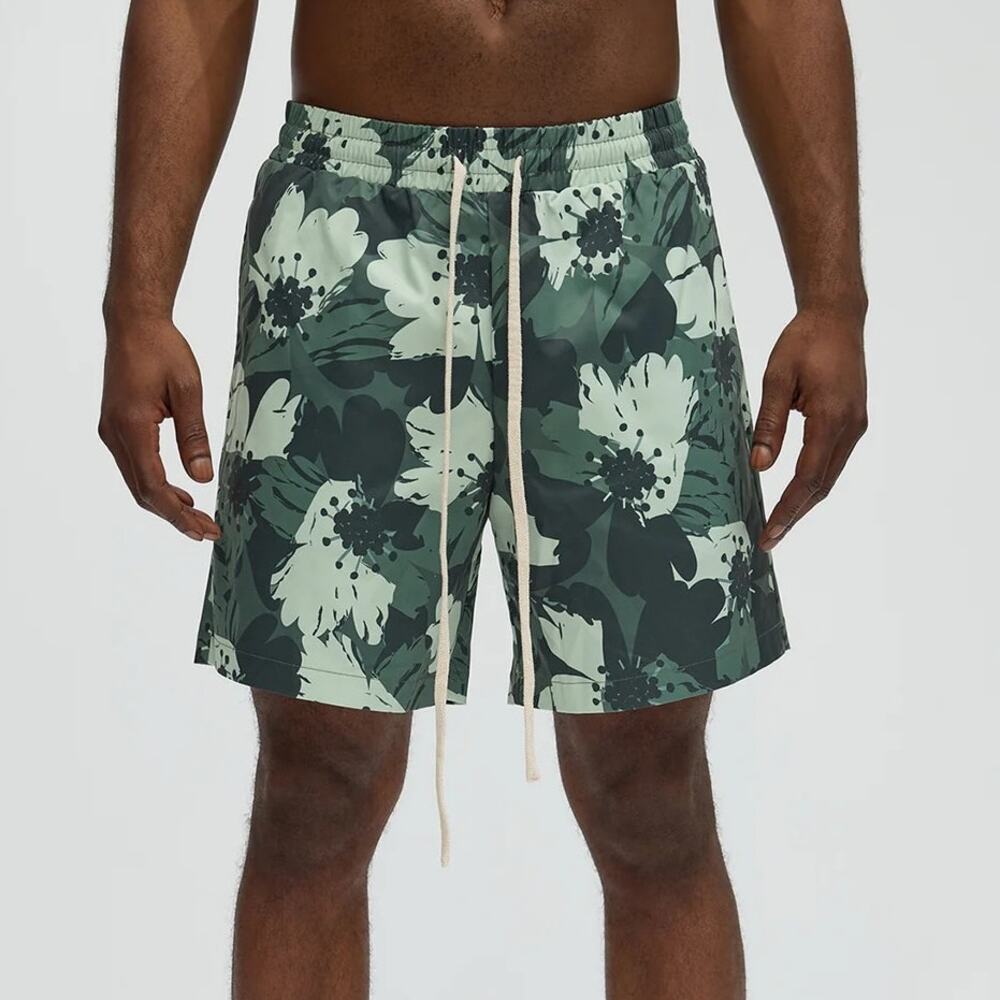 Fashion Nova Men's Elmore Floral Warm Up Shorts Green/combo Size XXXL
